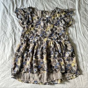 Lucky Brand Top, XS, Floral Peplum, Lavender and Yellow